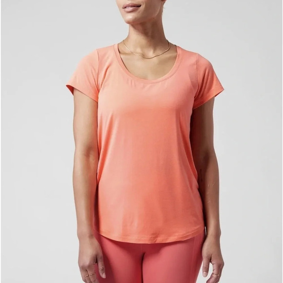 Athleta Stratus II Tee Short Sleeve Top Color Sunset Glow - Picture 1 of 4